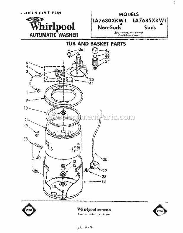 Whirlpool LA7680XKW1 Washer Tub and Basket Diagram