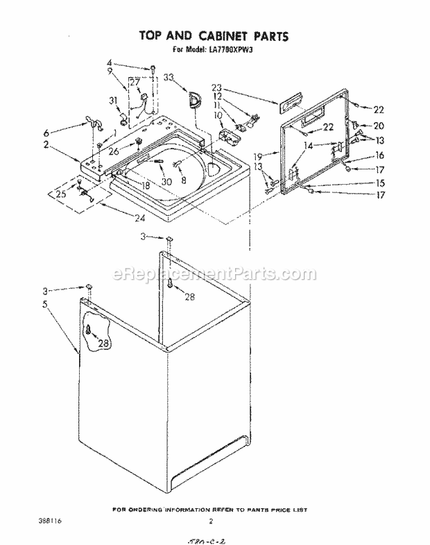 Whirlpool LA7700XPW3 Washer Top and Cabinet , Literature and Optional Diagram