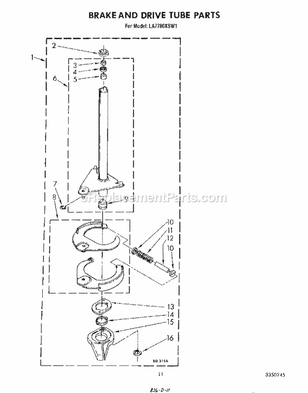 Whirlpool LA7780XSW1 Residential Washer Brake and Drive Tube Diagram