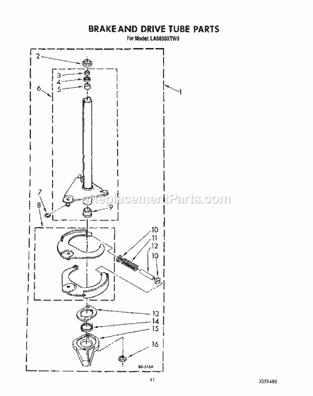 Whirlpool LA8800XTG0 Washer Brake and Drive Tube Diagram