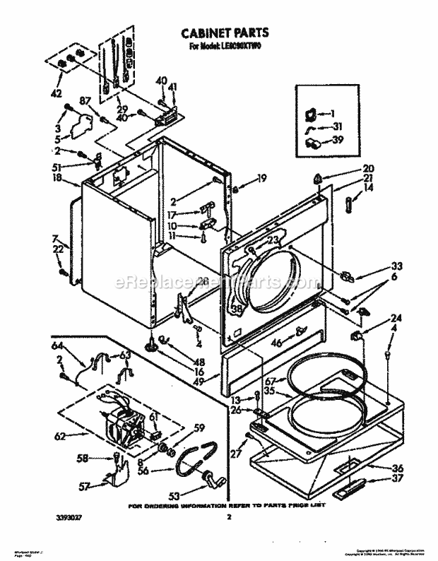 Whirlpool LE6090XTN0 Dryer Cabinet Diagram