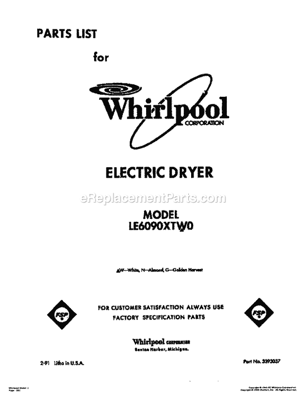 Whirlpool LE6090XTN0 Dryer Page D Diagram