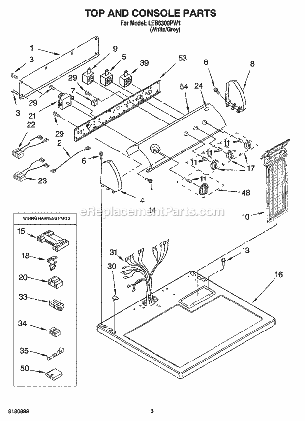 Whirlpool LEB6300PW1 Residential Dryer Top and Console Parts Diagram