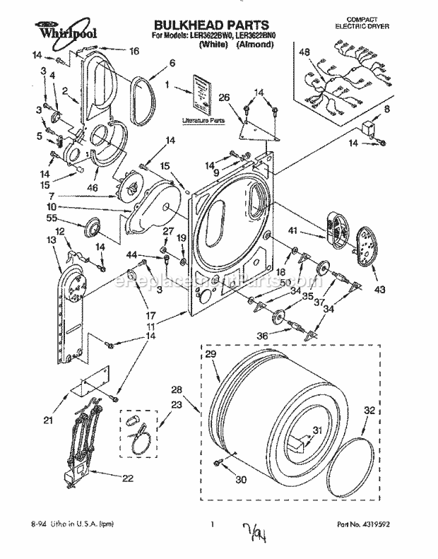Whirlpool LER3622BW0 Residential Compact Electric Dryer Page B Diagram