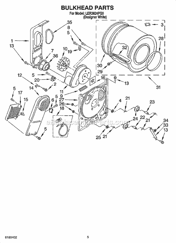 Whirlpool Residential Dryer | LER3624PQ0 | eReplacementParts.com