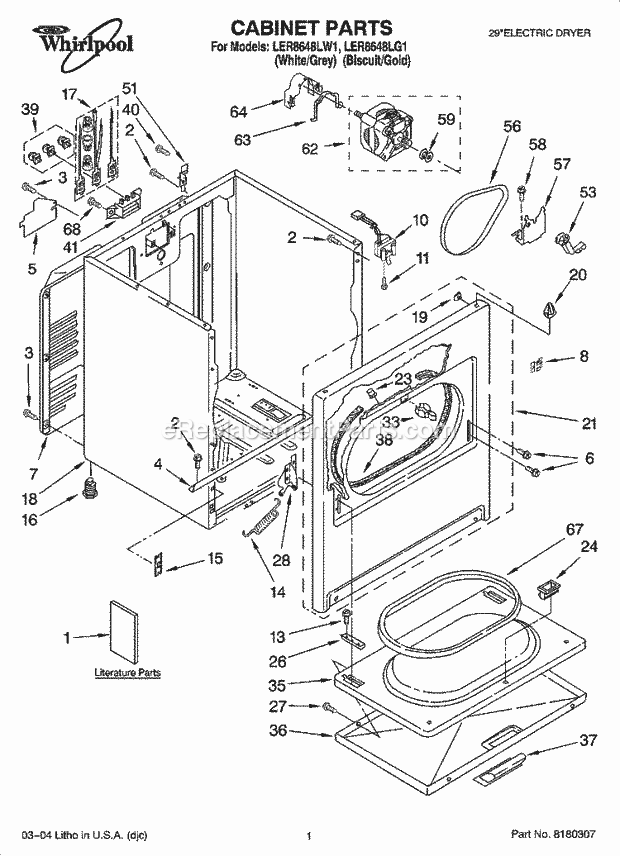 Whirlpool LER8648LW1 Residential Dryer Cabinet Parts Diagram