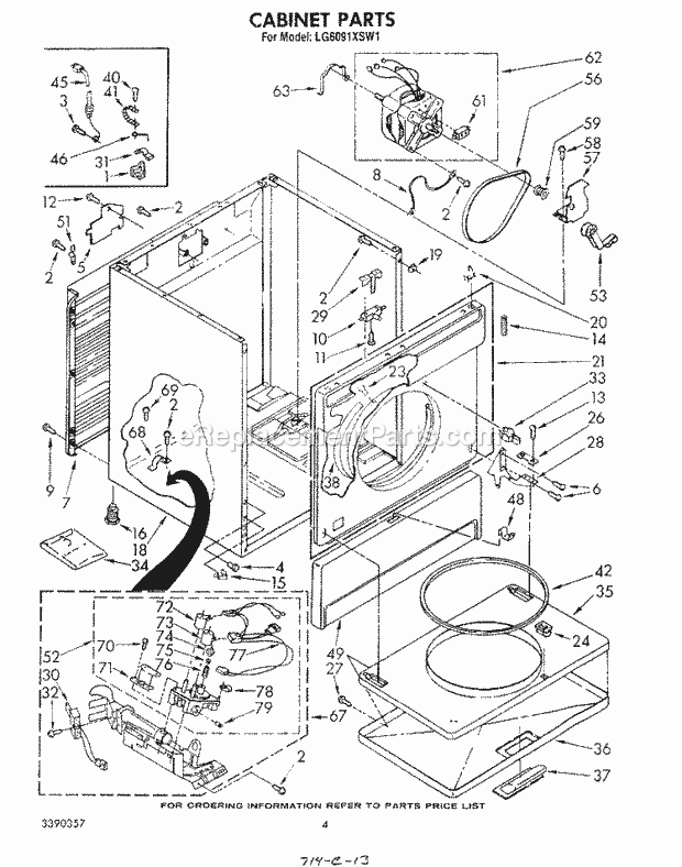 Whirlpool LG6091XSW1 Residential Dryer Cabinet Diagram