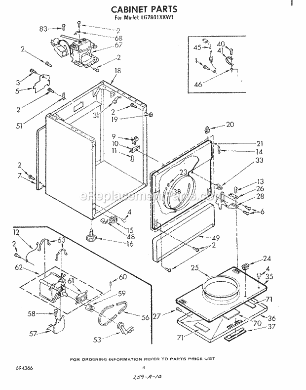 Whirlpool LG7801XKW1 Residential Dryer Cabinet Diagram