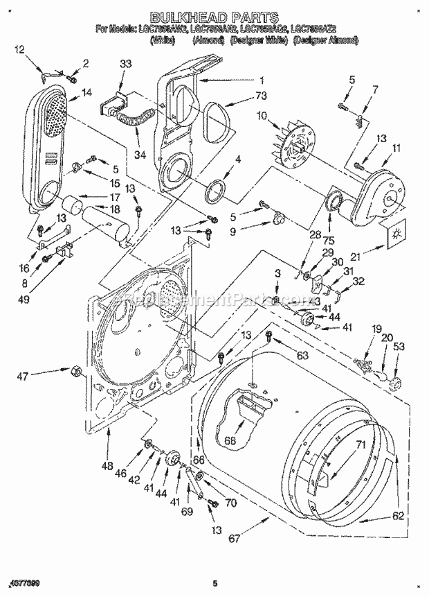 Whirlpool LGC7858AN2 Residential Gas Dryer Bulkhead Diagram