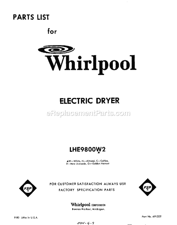 Whirlpool LHE9800W2 Residential Dryer Page D Diagram