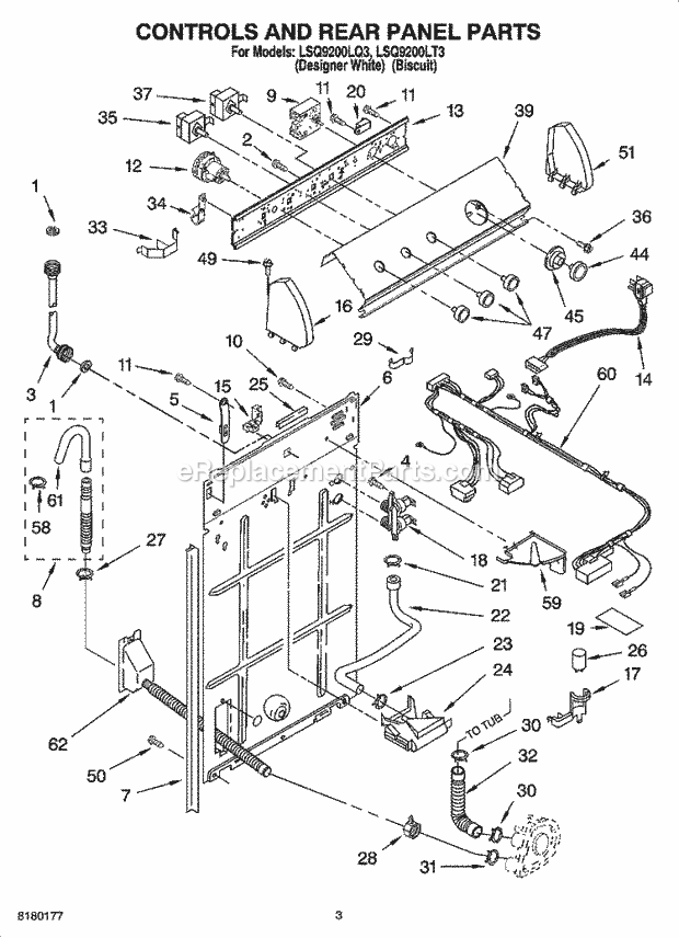 Whirlpool LSQ9200LQ3 Residential Washer Controls and Rear Panel Parts Diagram