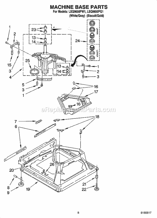 Whirlpool LSQ9650PG1 Residential Washer Machine Base Parts Diagram