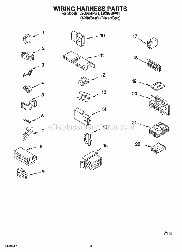 Whirlpool LSQ9650PG1 Residential Washer Wiring Harness Parts Diagram