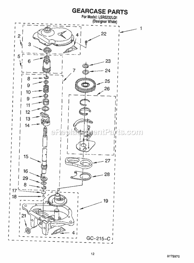 Whirlpool LSR5232LQ1 Residential Washer Gearcase Parts Diagram