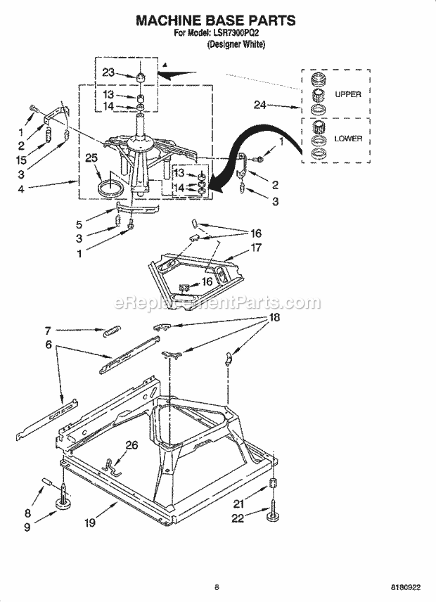 Whirlpool LSR7300PQ2 Residential Washer Machine Base Parts Diagram
