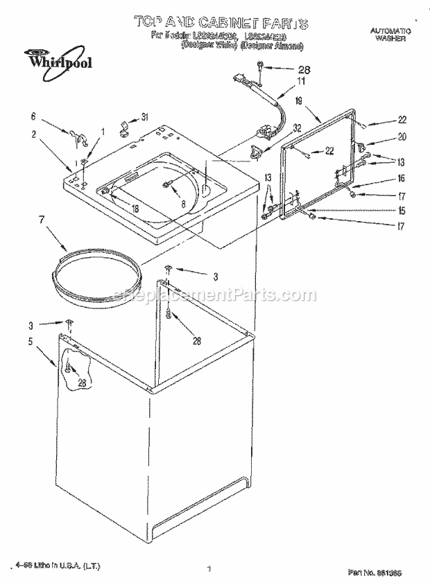 Whirlpool LSS9244EZ0 Residential Washer Top and Cabinet Diagram