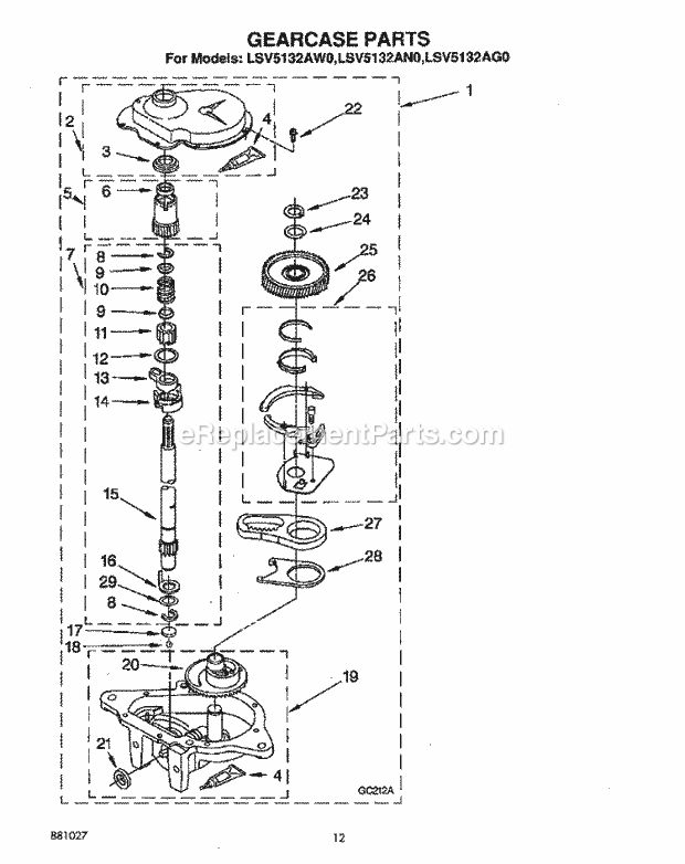 Whirlpool LSV5132AG0 Washer Gearcase Diagram