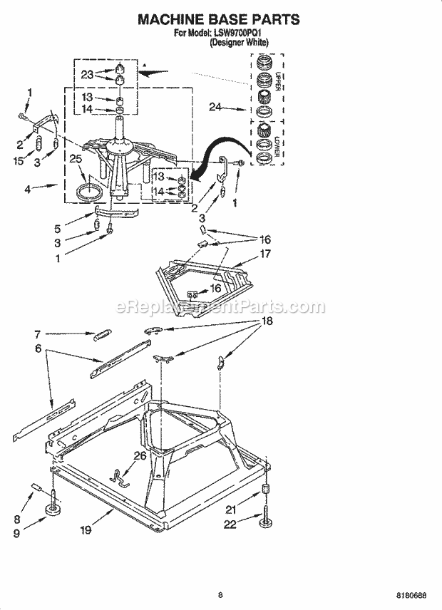 Whirlpool LSW9700PQ1 Residential Washer Machine Base Parts Diagram
