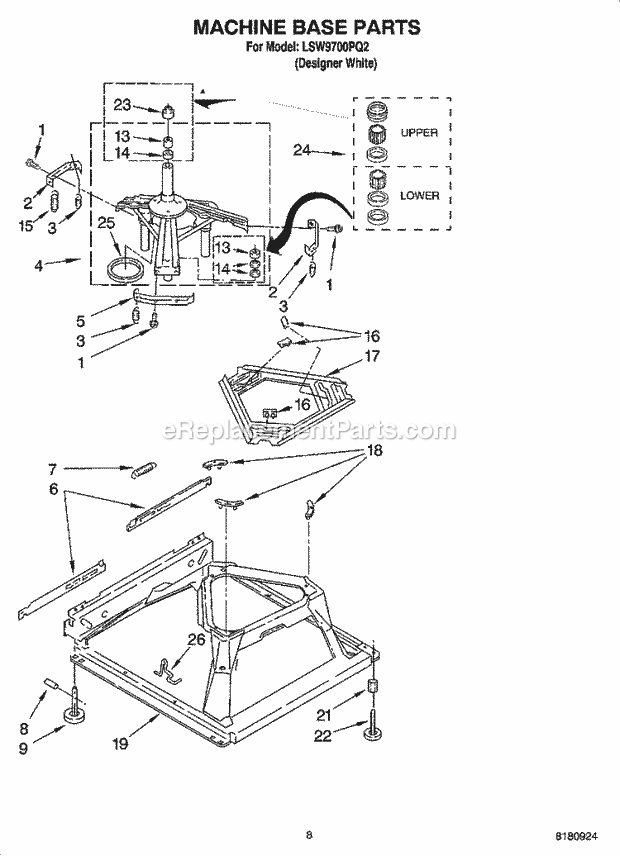 Whirlpool LSW9700PQ2 Residential Washer Machine Base Parts Diagram