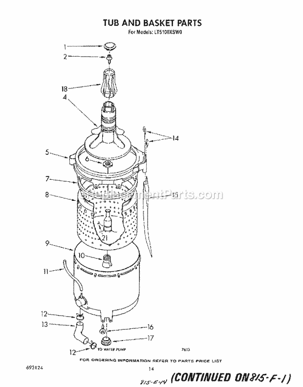 Whirlpool LT5100XSW0 Laundry Centers Tub and Basket Diagram