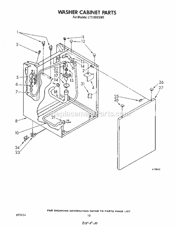 Whirlpool LT5100XSW0 Laundry Centers Washer Cabinet Diagram