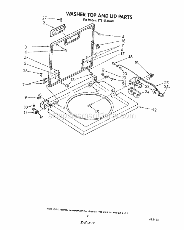 Whirlpool LT5100XSW0 Laundry Centers Washer Top and Lid Diagram