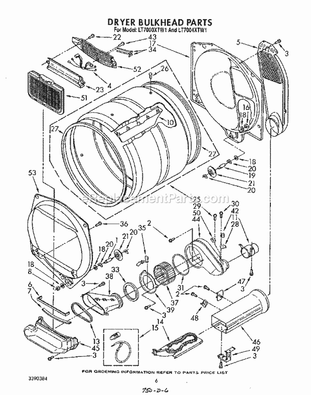 Whirlpool LT7000XTW1 Laundry Center Dryer Bulkhead Diagram