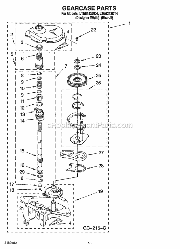 Whirlpool LTE5243DT4 Laundry Center Gearcase Parts Diagram