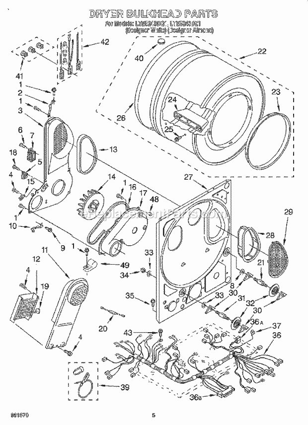 Whirlpool LTE5243DZ1 Washer/Dryer Combo Laundry System Dryer Bulkhead Diagram