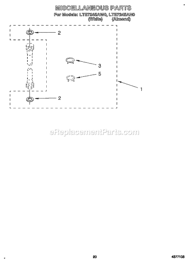 Whirlpool LTE7245AN0 Washer/Dryer Combo Laundry System Miscellaneous, Lit/Optional Diagram