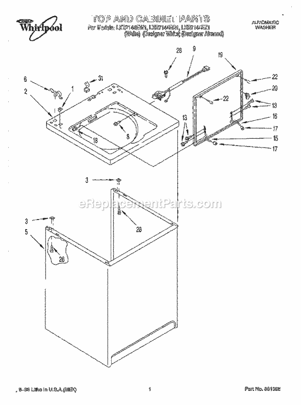 Whirlpool LXR7144EZ1 Washing Machine Top And Cabinet Parts Diagram