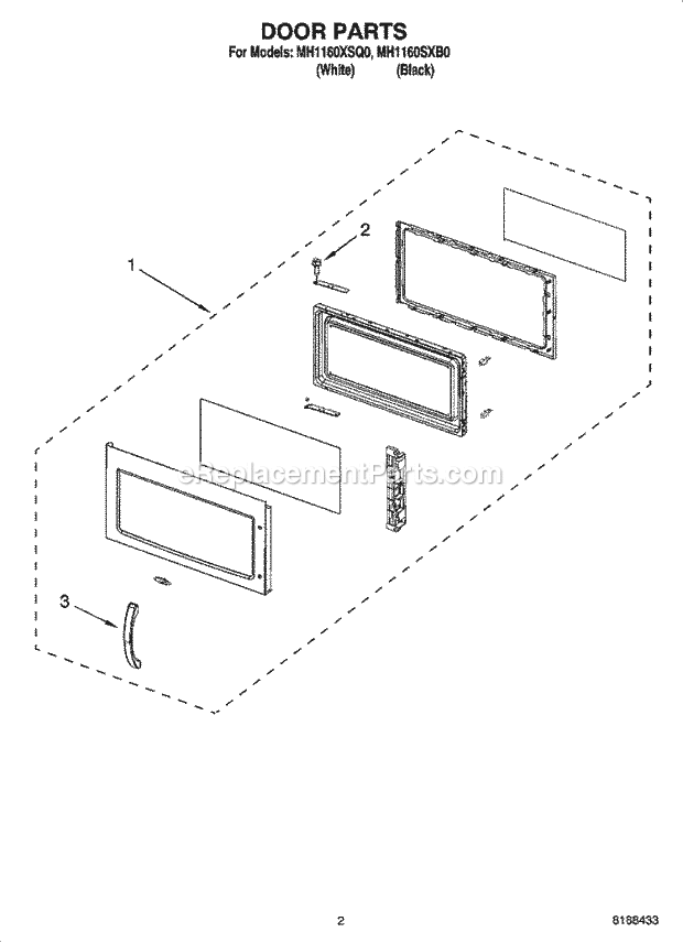 Whirlpool MH1160XSB0 Microwave/Range Hood Combo Door Parts Diagram