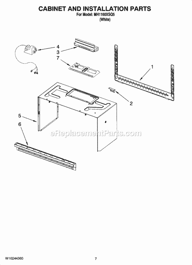 Whirlpool MH1160XSQ5 Microwave/Range Hood Combo Cabinet and Installation Parts Diagram