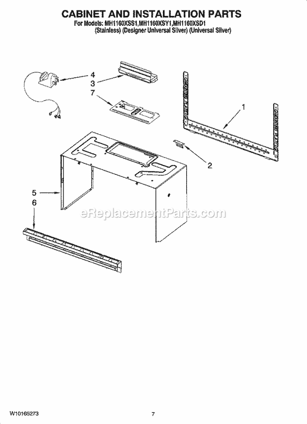 Whirlpool MH1160XSY1 Microwave/Range Hood Combo Cabinet and Installation Parts Diagram