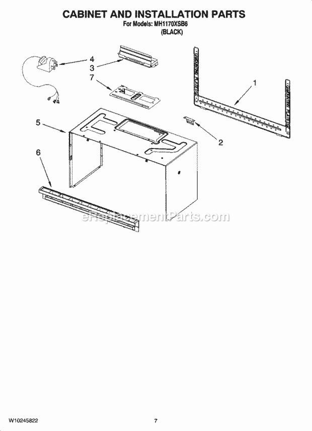 Whirlpool MH1170XSB6 Microwave/Range Hood Combo Cabinet and Installation Parts Diagram