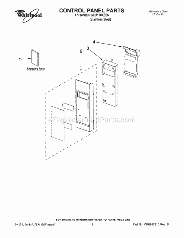 Whirlpool MH1170XSS6 Microwave/Range Hood Combo Control Panel Parts Diagram