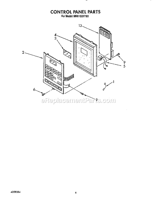 Whirlpool MH6100XYB0 Microwave/Range Hood Combo Control Panel Diagram