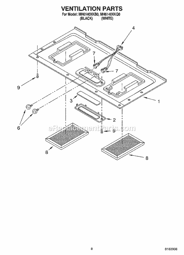 Whirlpool MH6140XKB0 Microwave/Range Hood Combo Ventilation Diagram