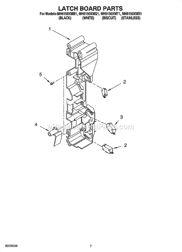 Whirlpool MH6150XMQ1 Microwave/Range Hood Combo Latch Board Parts Diagram