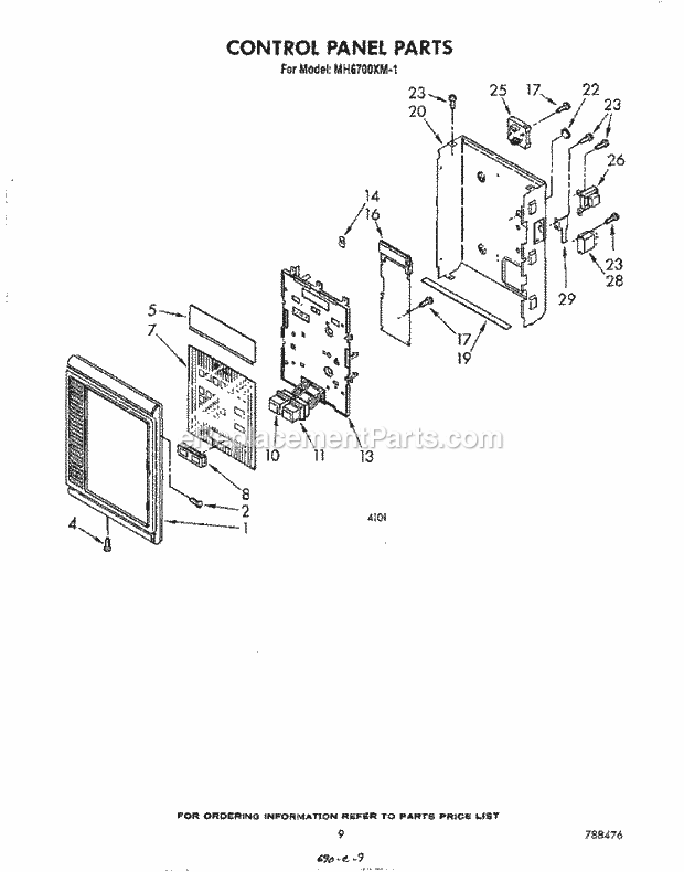 Whirlpool MH6700XM1 Microwave/Range Hood Combo Control Panel Diagram