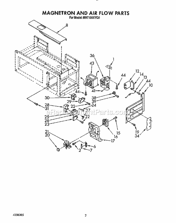 Whirlpool MH7100XYQ0 Microwave/Range Hood Combo Magnetron and Air Flow Diagram