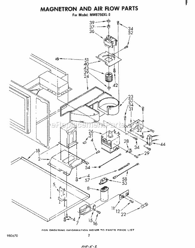 Whirlpool MW8750XL0 Tabletop Microwave Magnetron and Air Flow Diagram