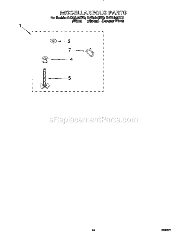 Whirlpool RAX6144EN0 Washer Miscellaneous, Lit/Optional Diagram