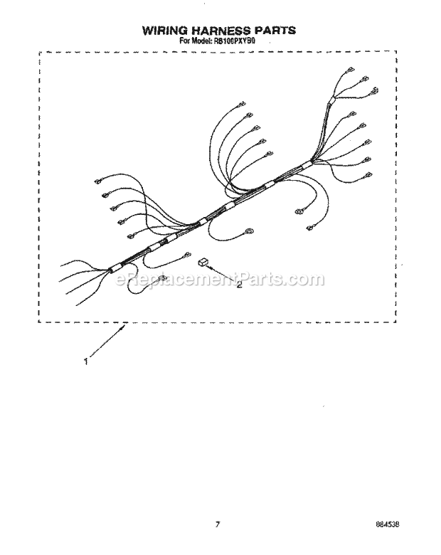 Whirlpool RB100PXYB0 Built-in Electric Oven Wiring Harness Diagram