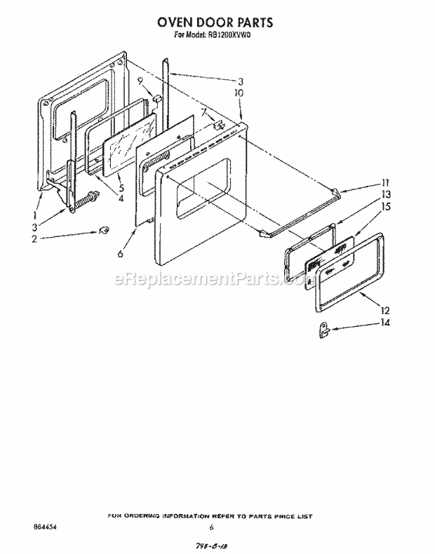 Whirlpool RB1200XVN0 Range Oven Door Diagram