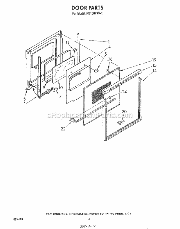 Whirlpool RB130PXV1 Built-in Electric Double Oven Door Diagram