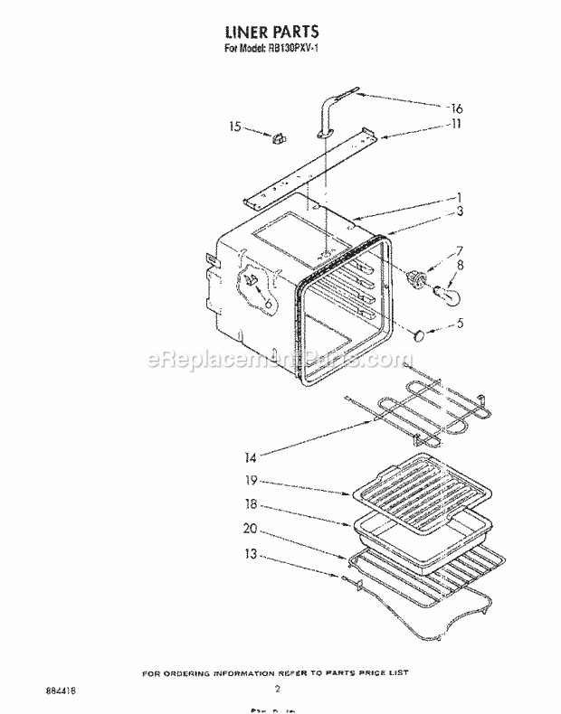 Whirlpool RB130PXV1 Built-in Electric Double Oven Liner Diagram