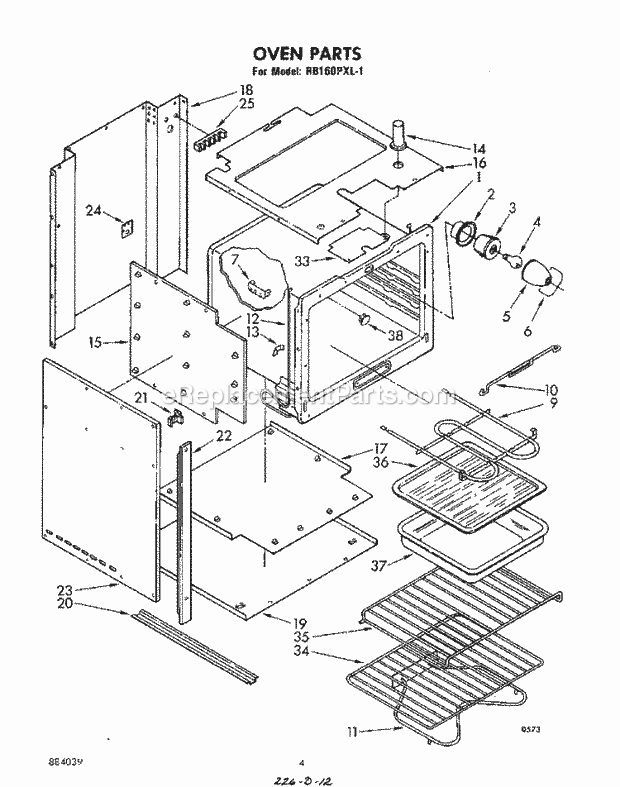 Whirlpool RB160PXL1 Electric Range Page C Diagram