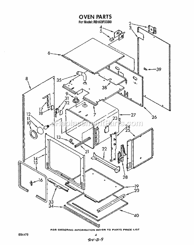 Whirlpool RB160PXXB0 Electric Range Oven Diagram