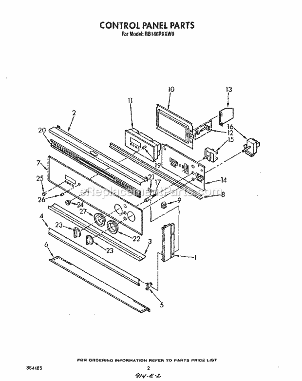 Whirlpool RB160PXXW0 Electric Range Control Panel , Lit/Optional Diagram